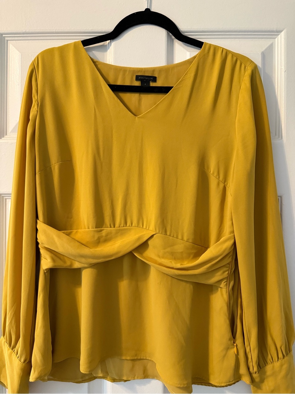 Ann Taylor Yellow Twist-Front Long Sleeve Blouse